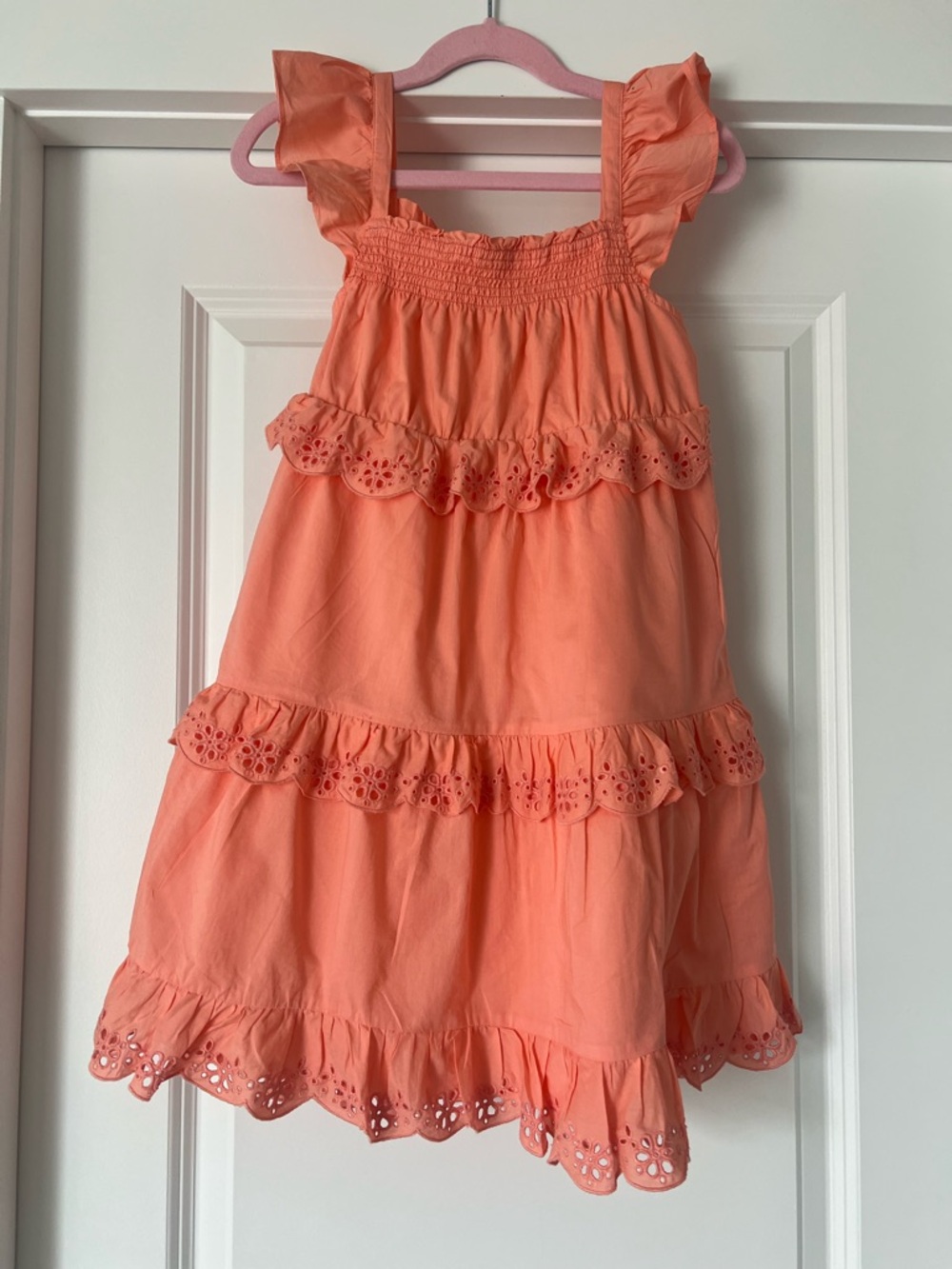 Janie and Jack Coral Peach Ruffle Eyelet Dress size 8
